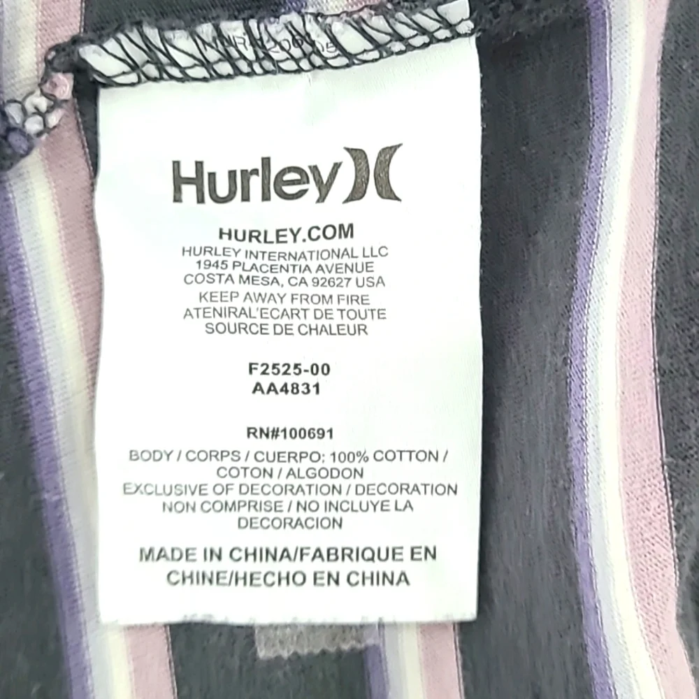HURLEY Port City Men's Short Sleeve Gray Striped Crew Neck T-Shirt - Size Medium